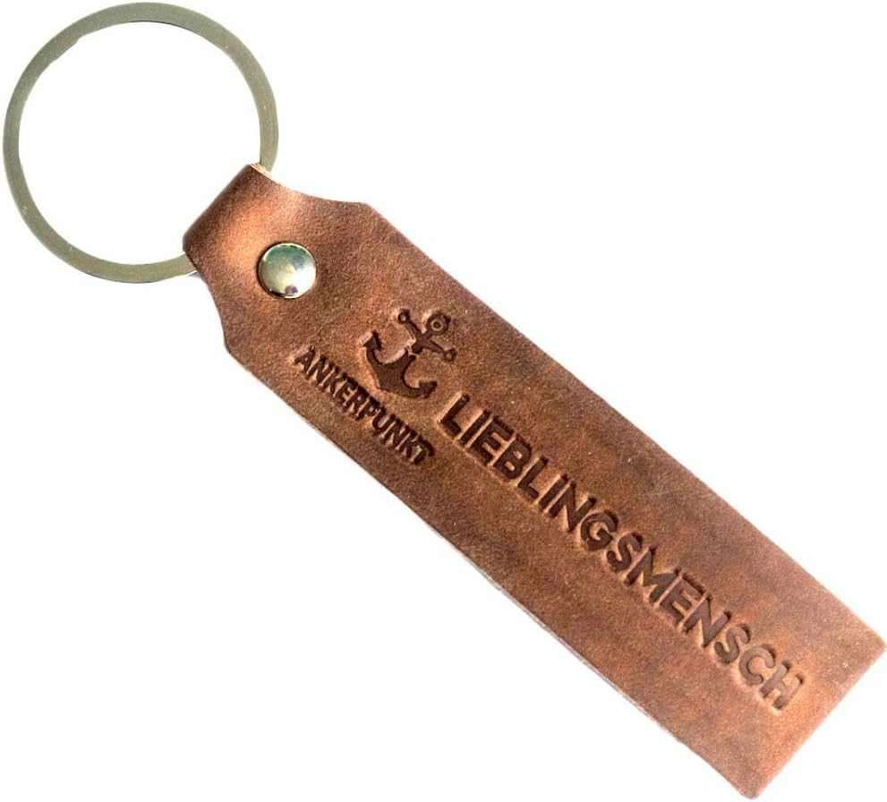 ANKERPUNKT Schlüsselanhänger aus Leder mit Gravur "Lieblingsmensch" in braun.