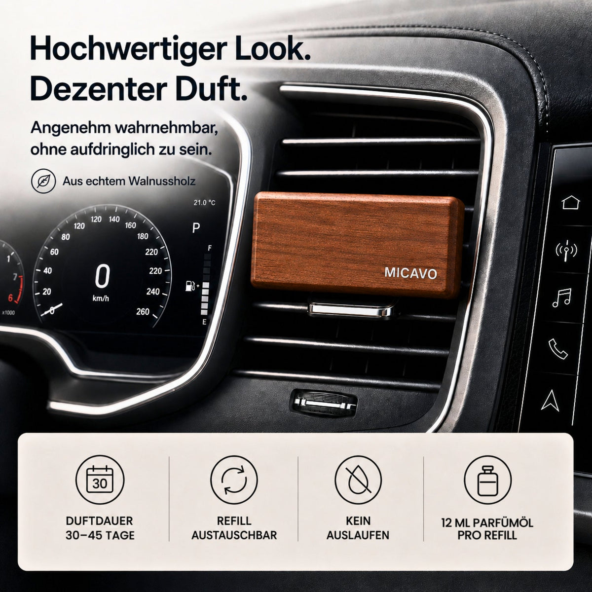 MICAVO Duftspender im Lüftungsgitter – hochwertiger Look, dezenter Duft