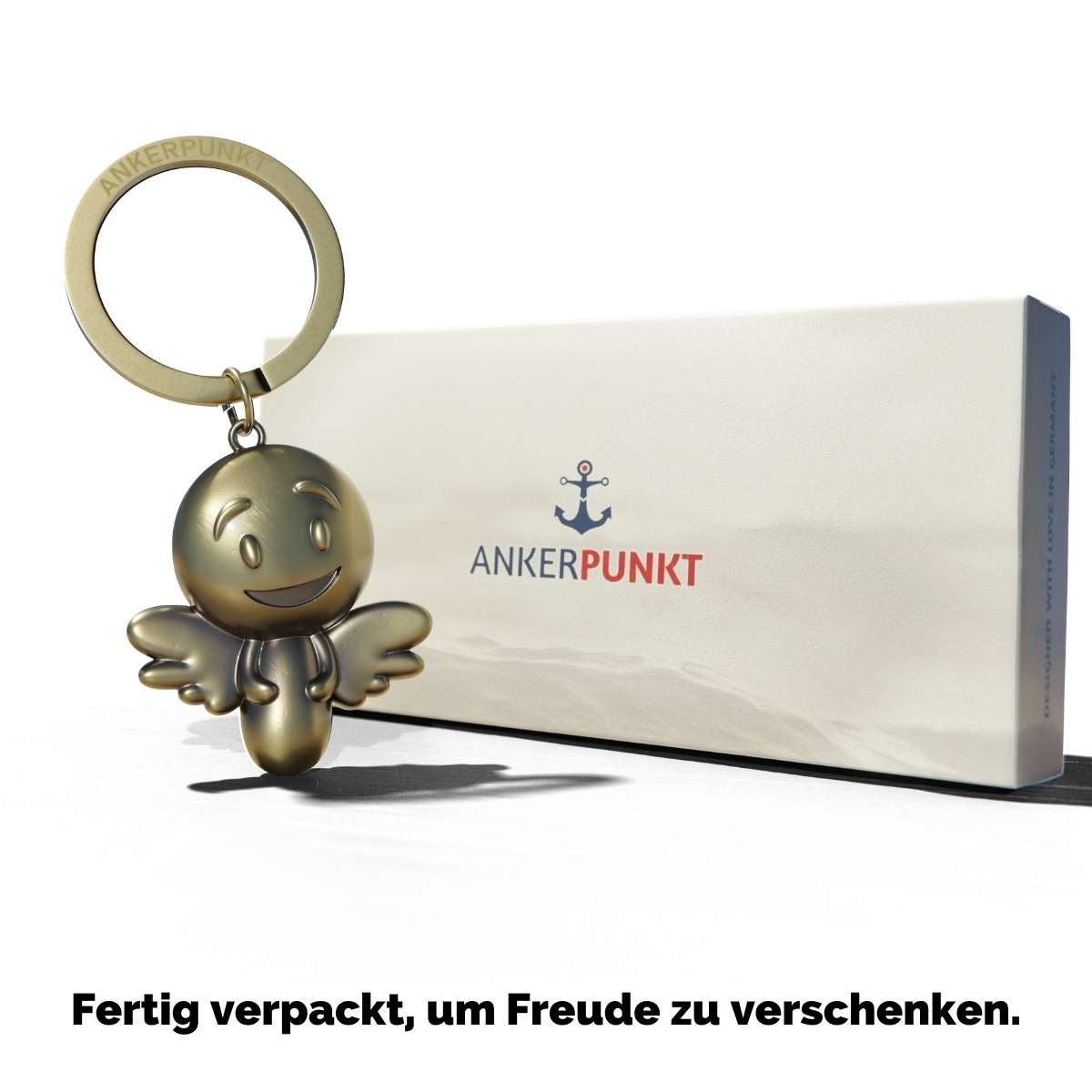 Schutzengel Schlüsselanhänger in Geschenkbox – Engel Glücksbringer fertig verpackt zum Verschenken.