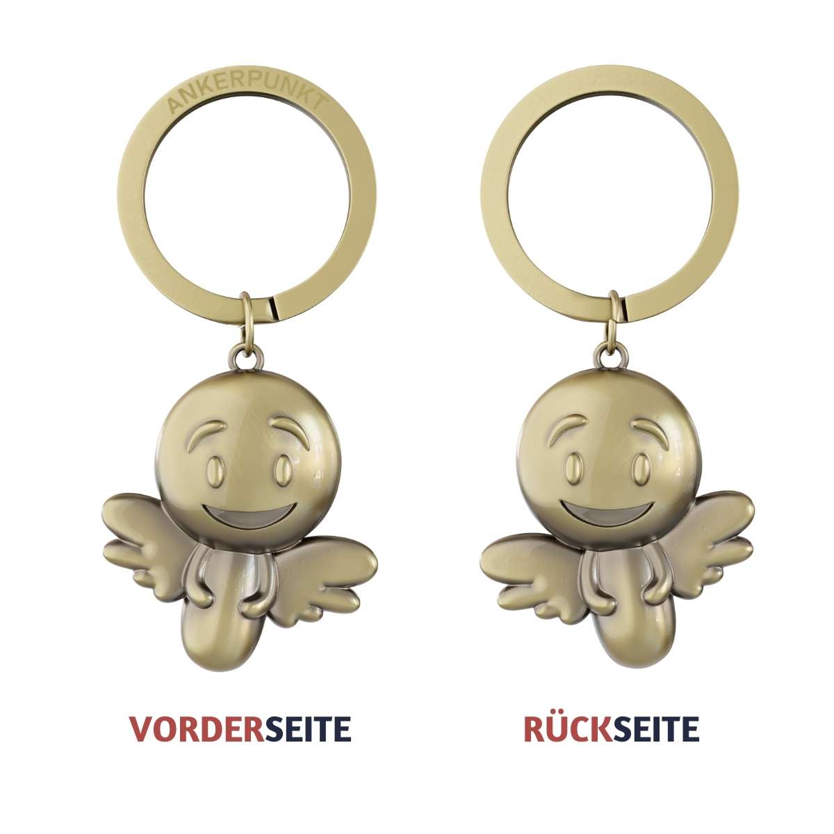 Vorder- und Rückseite vom Schutzengel Schlüsselanhänger – goldener Engel Glücksbringer.