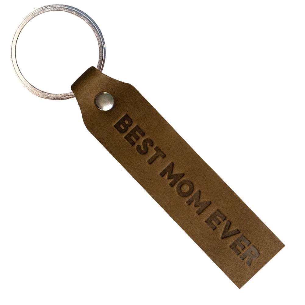 Dark brown ANKERPUNKT leather keychain engraved with "Best Mom Ever".