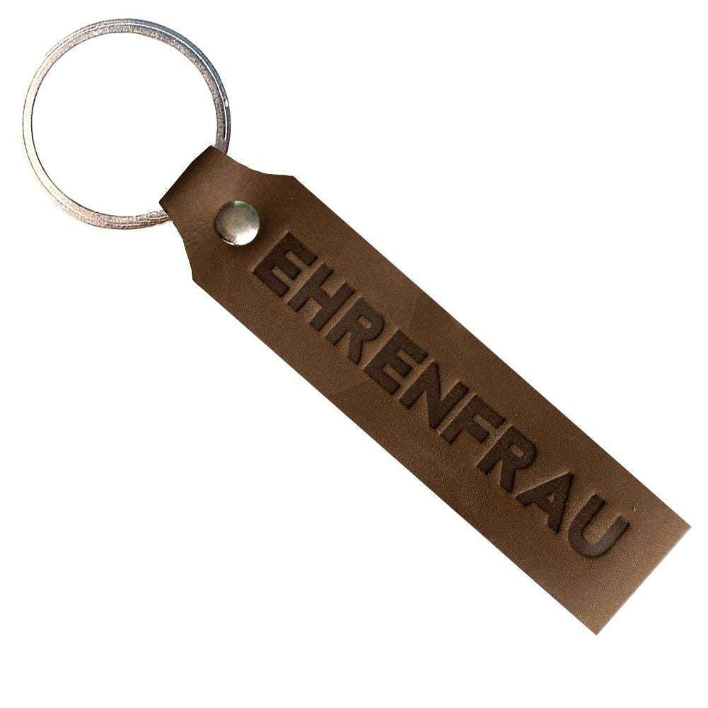 Ehrenfrau dark brown leather keychain with engraving, made in Germany, ideal gift for women.