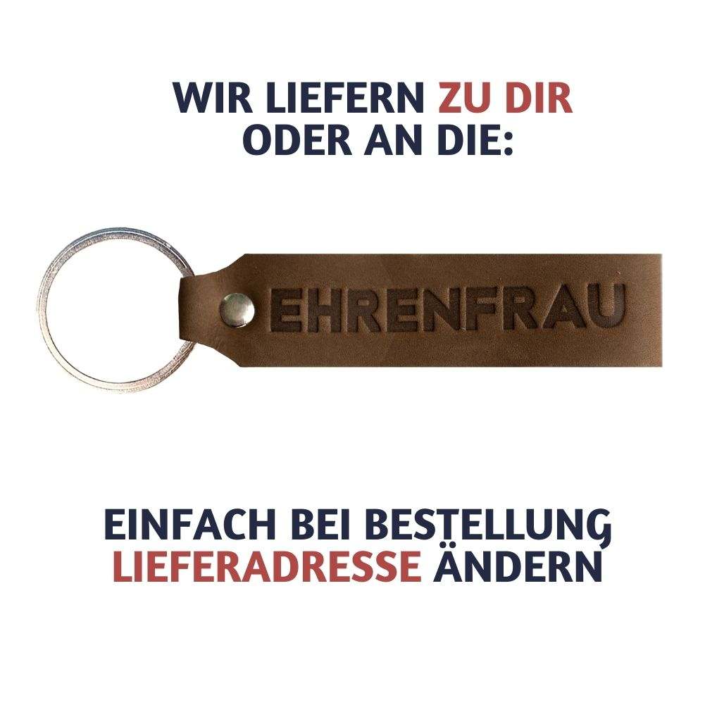 Dunkelbrauner Leder-Schlüsselanhänger mit Gravur "Ehrenfrau" von ANKERPUNKT.