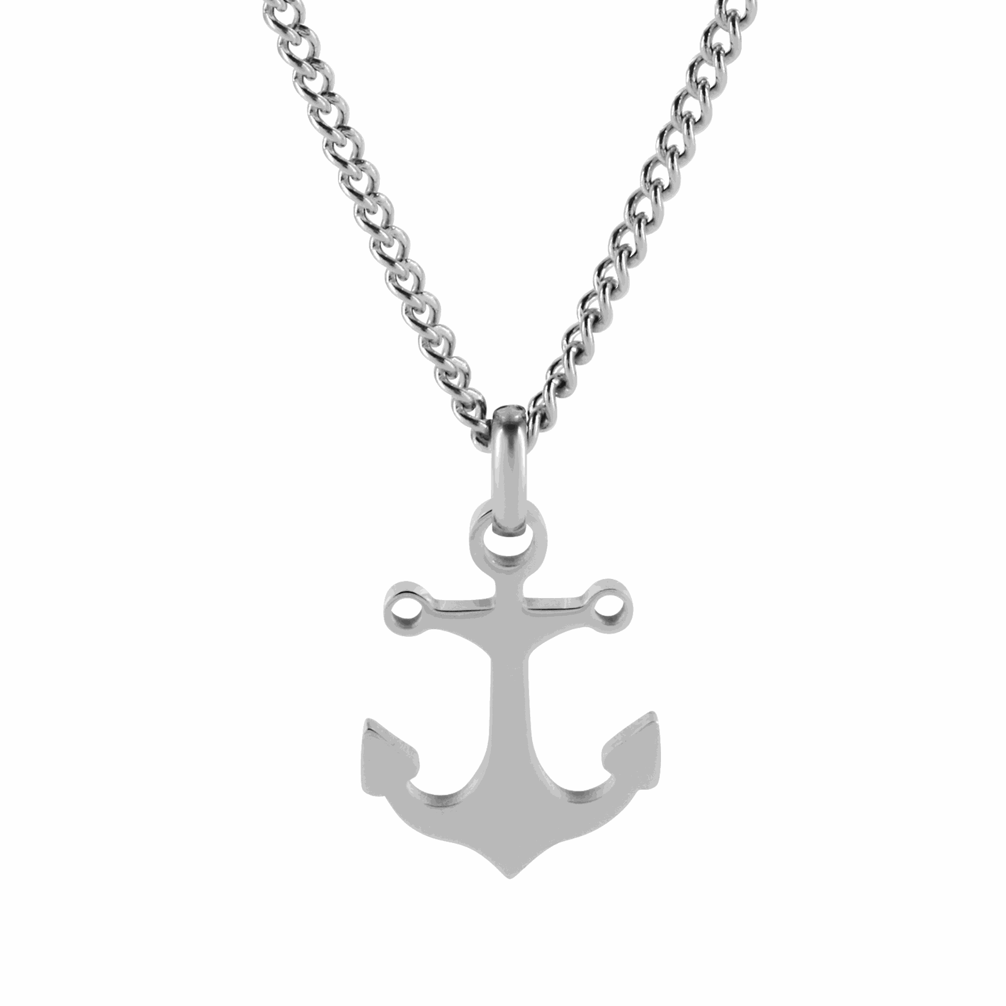 Silver anchor pendant necklace in maritime design.