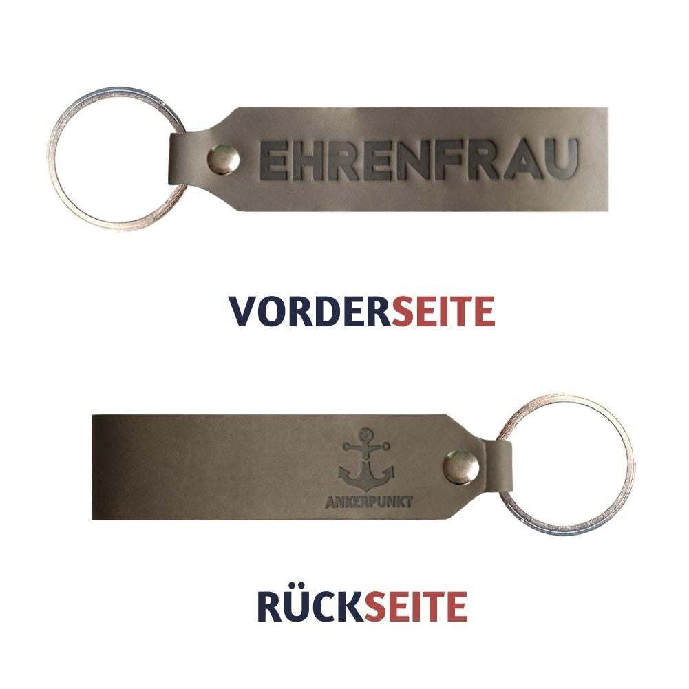ANKERPUNKT Schlüsselanhänger Leder mit Gravur Ehrenfrau in Grau, hochwertig und langlebig, Made in Germany.