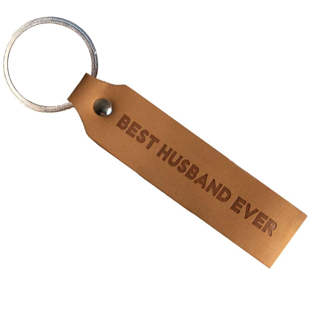 Light brown ANKERPUNKT leather keychain with "Best Husband Ever" engraving, made in Germany.