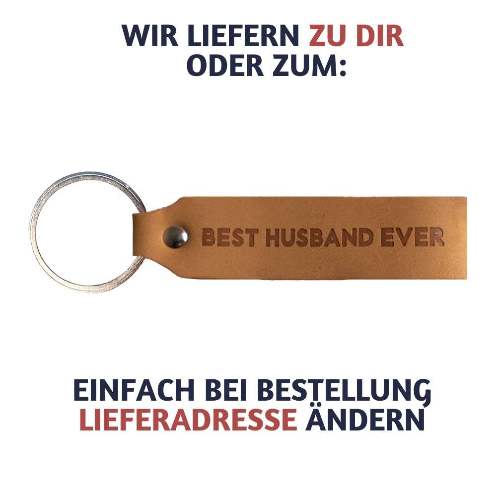 ANKERPUNKT Schlüsselanhänger in hellbraunem Leder mit "Best Husband Ever" Gravur, ideal als Geschenk.