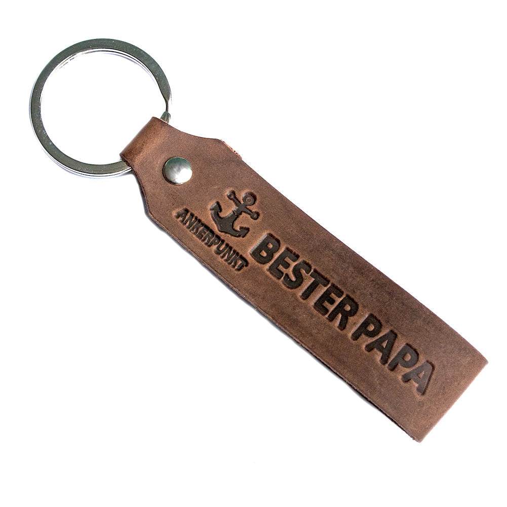 Geschenk für Papa Schlüsselanhänger Dark brown leather keychain with "Bester Papa" engraved, perfect gift for dad, made in Germany.