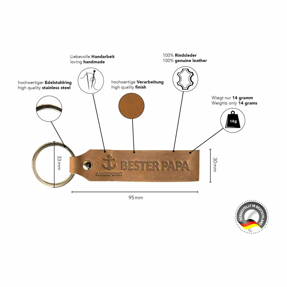 Geschenk für Papa Schlüsselanhänger Bester Papa Schlüsselanhänger Leder dunkelbraun - Ankerpunkt