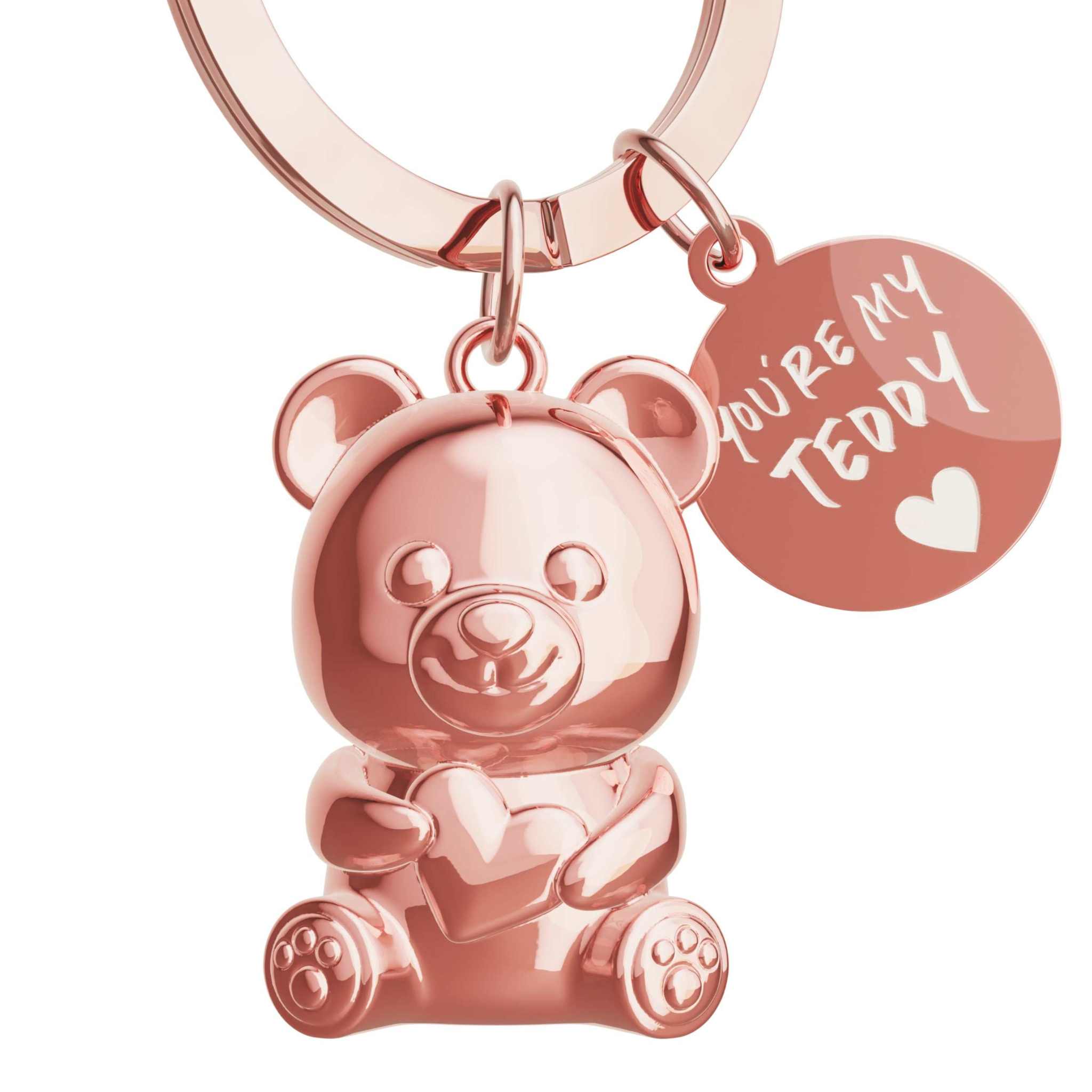 Roségoldener Schlüsselanhänger Teddy Bär mit „You're My Teddy“ Botschaft, ideales Geschenk für jeden Anlass.
