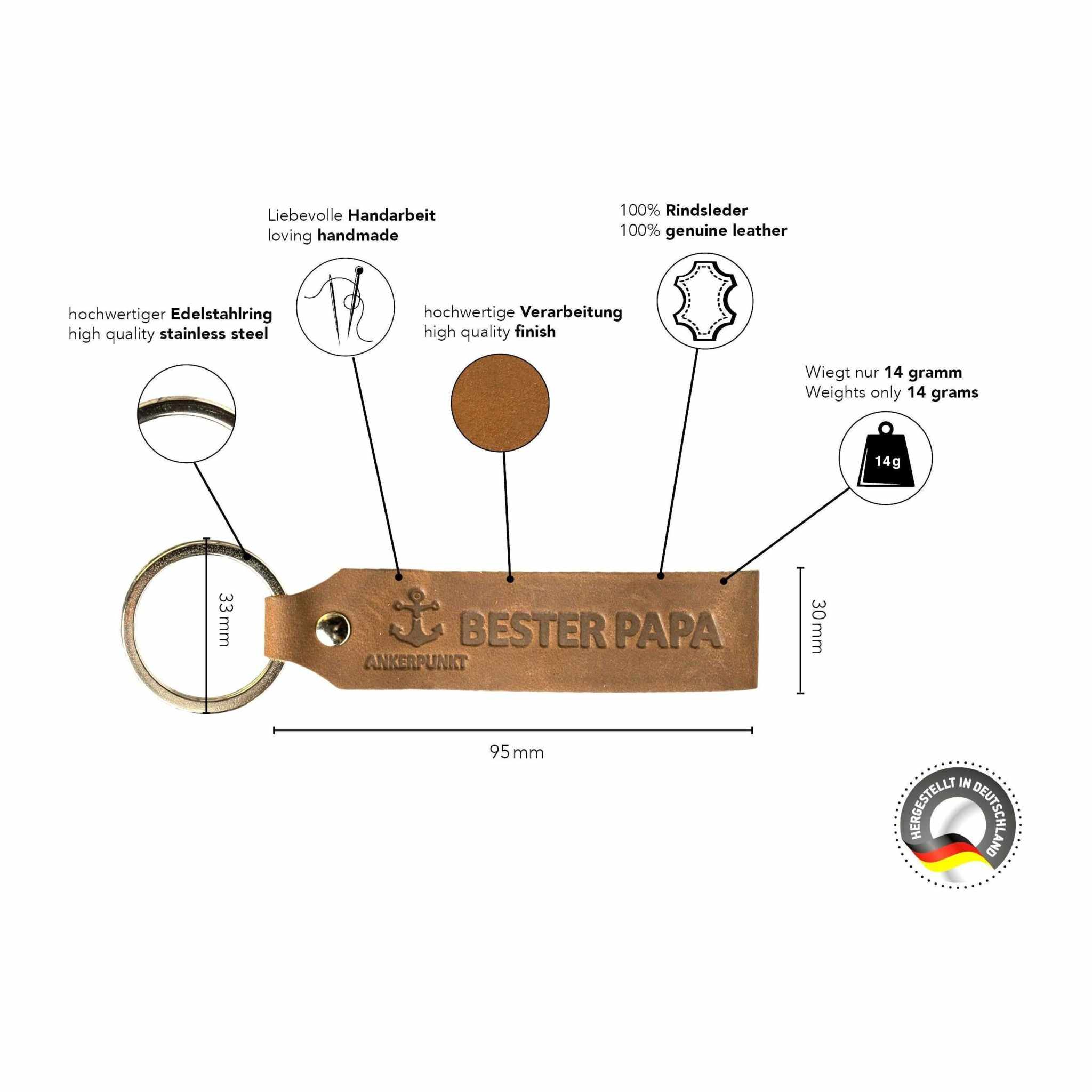 Bester Papa Schlüsselanhänger Leder – Geschenk für Papa zum Vatertag
