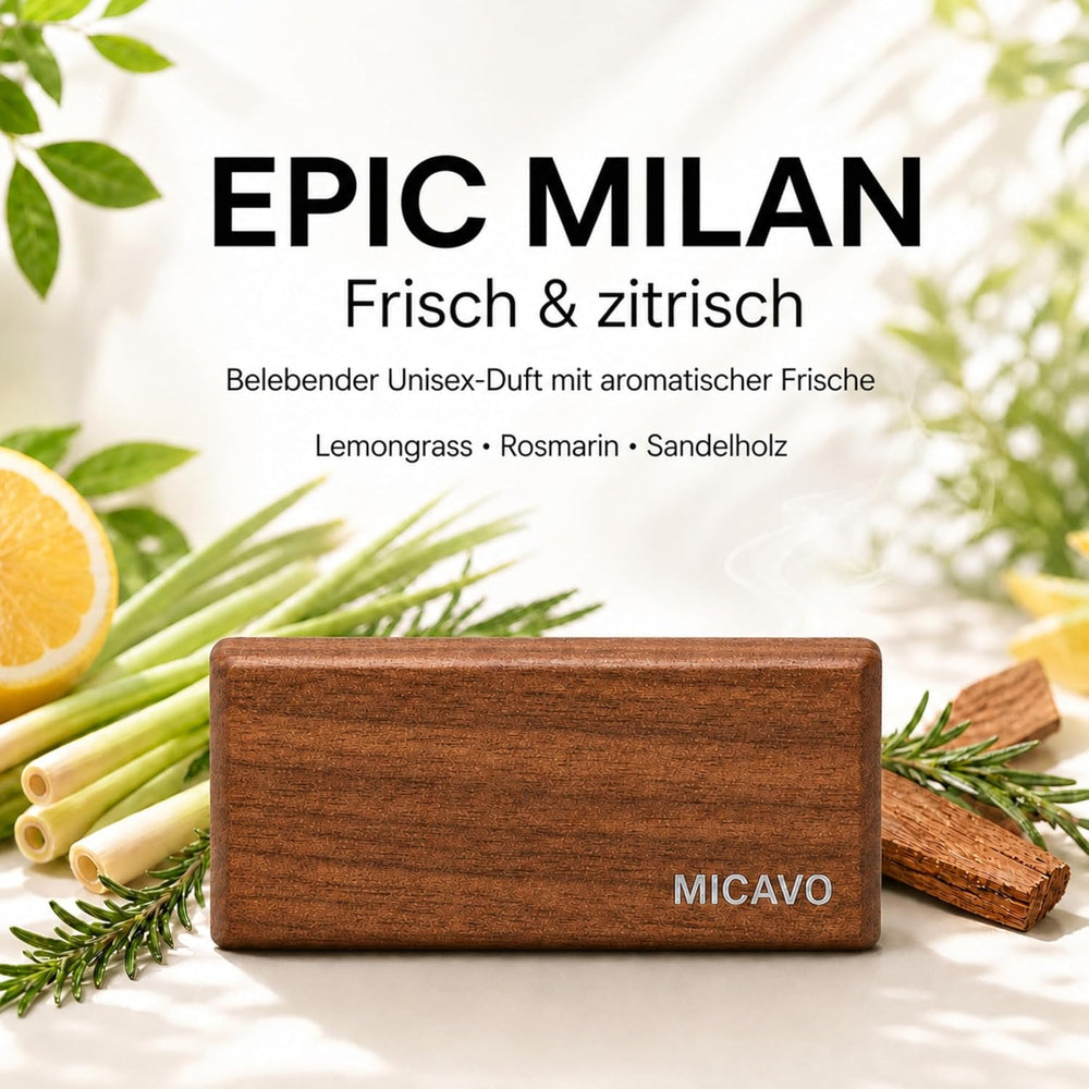 Epic Milan Autoparfüm – Duftspender aus Walnussholz mit zwei Refills | MICAVO