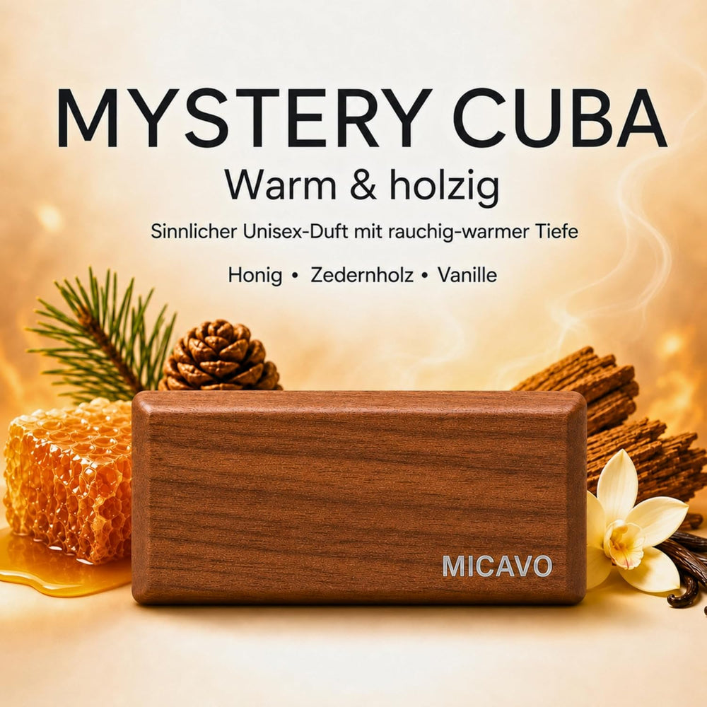 Mystery Cuba Autoparfüm – Duftspender aus Walnussholz mit zwei Refills | MICAVO