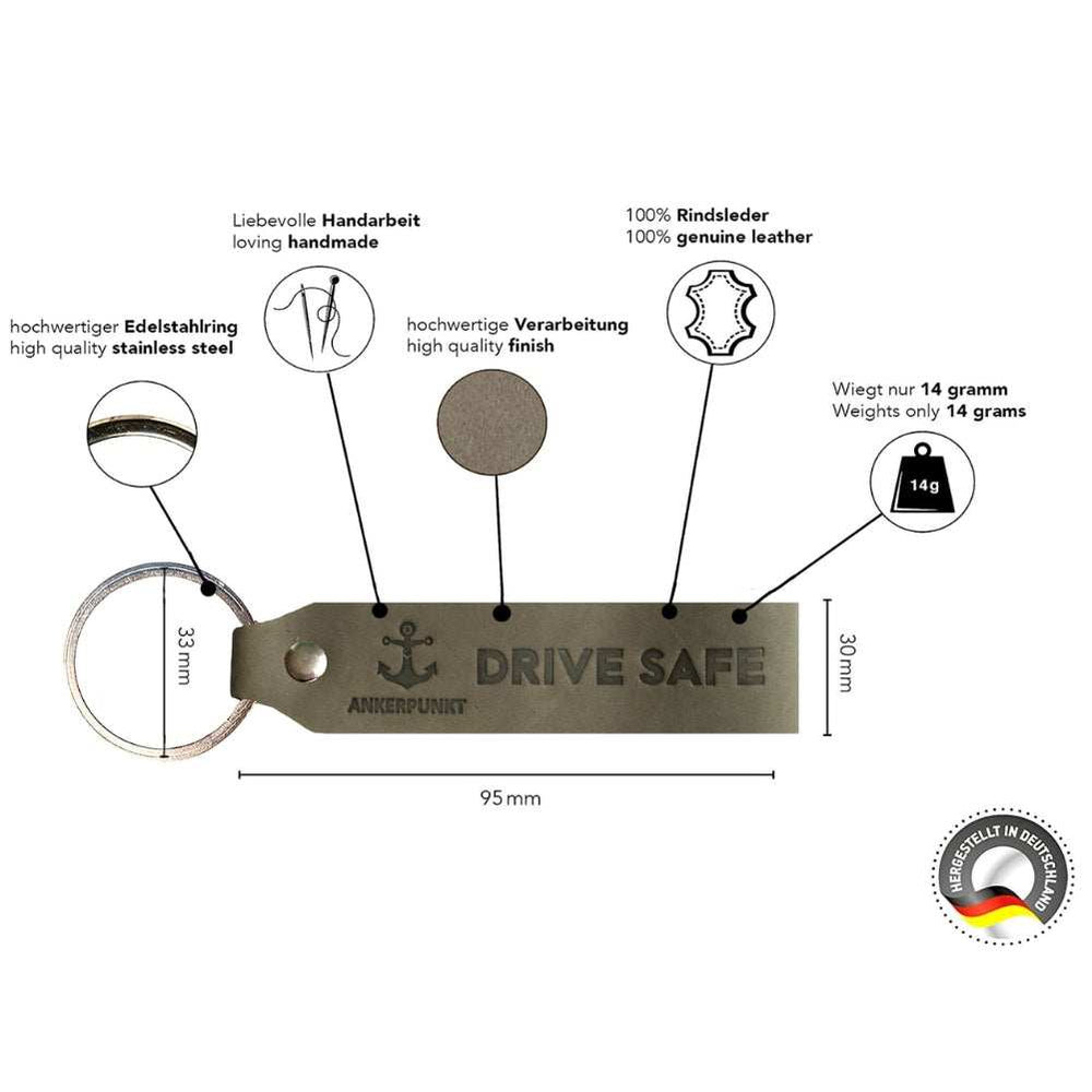 Drive Safe Schlüsselanhänger Leder Grau - Ankerpunkt