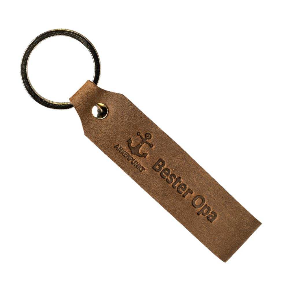 Bester Opa Schlüsselanhänger aus dunkelbraunem Leder mit Gravur, ideal als Geschenk.